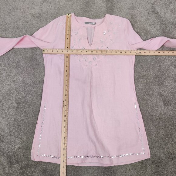 LC Waikiki Women's 100% Linen Tunic Shirt Size Large Mini Dress Bohemian Sequins - Picture 6 of 10